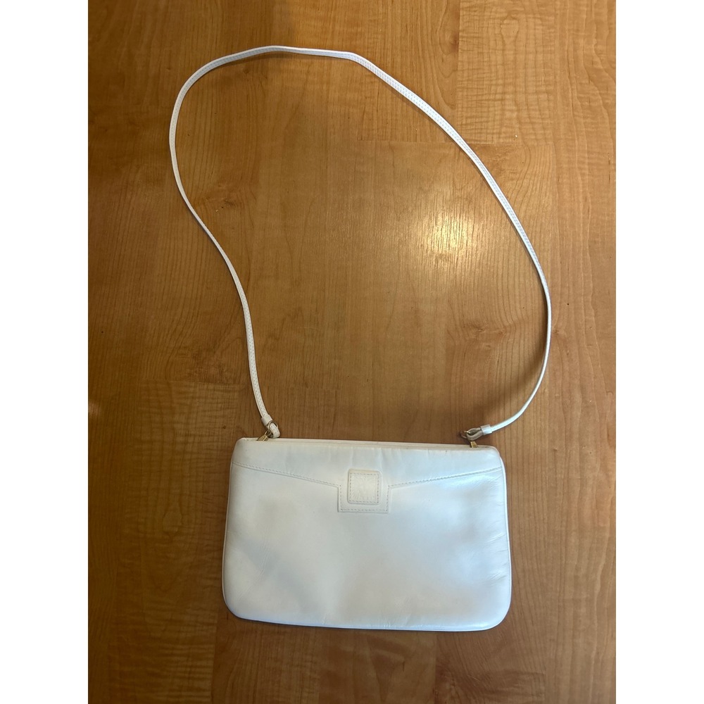 Anne Klein Vintage White Leather Crossbody Bag Minimalist Shoulder Bag